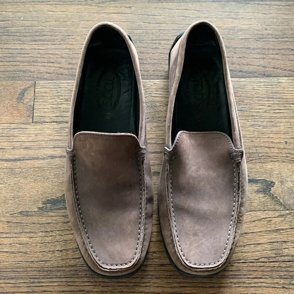 Tod’s brown leather driving shoes pebble rubber sole men’s size 8